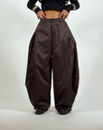 Pant Big Balloon Satin Marrone