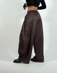 Pant Big Balloon Satin Marrone