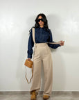 Pantaloni con Bretelle Beige