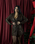 Jacket Dress Paillettes Marrone
