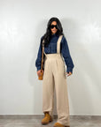 Pantaloni con Bretelle Beige