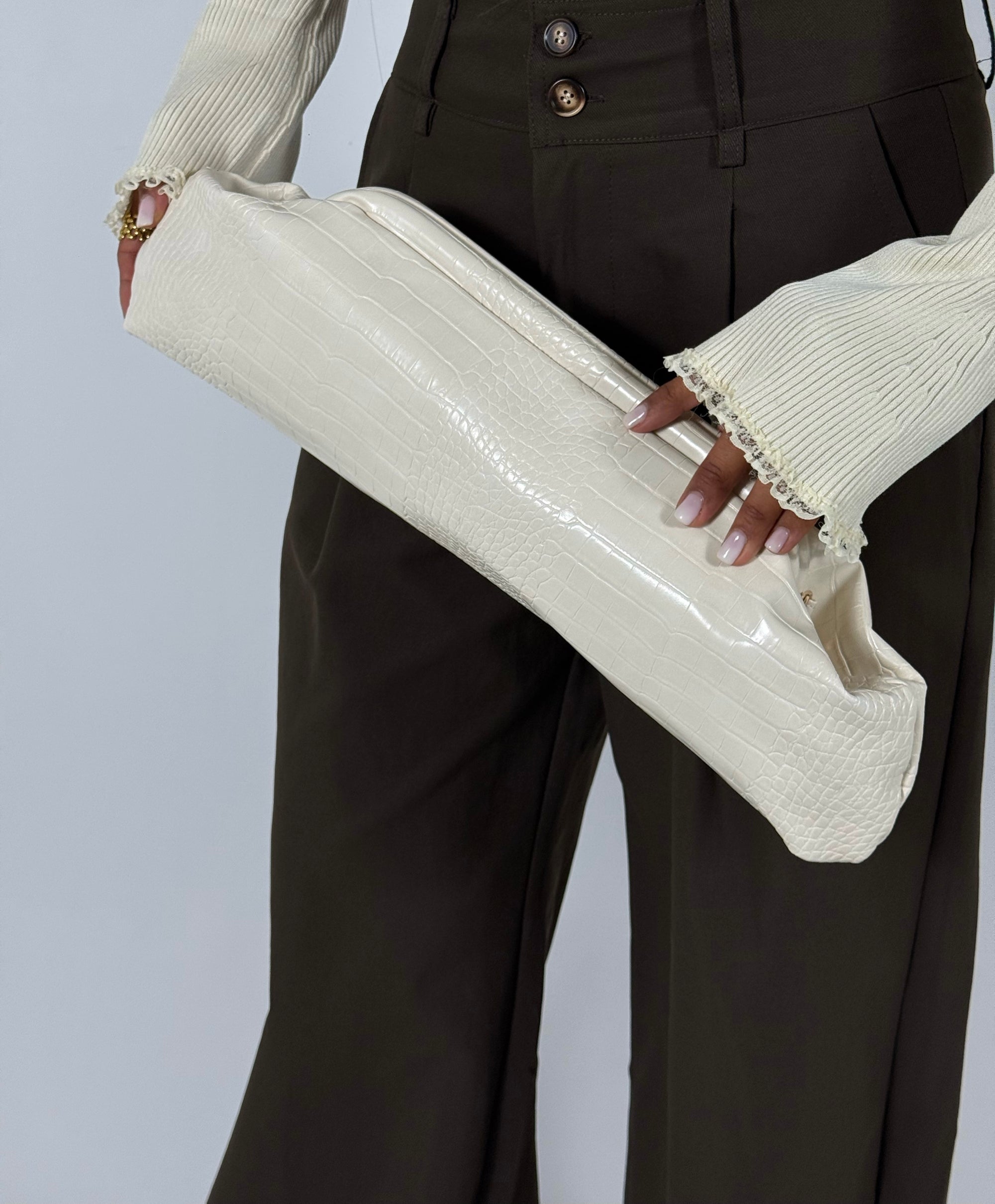 Borsa Baguette Pitonata Panna