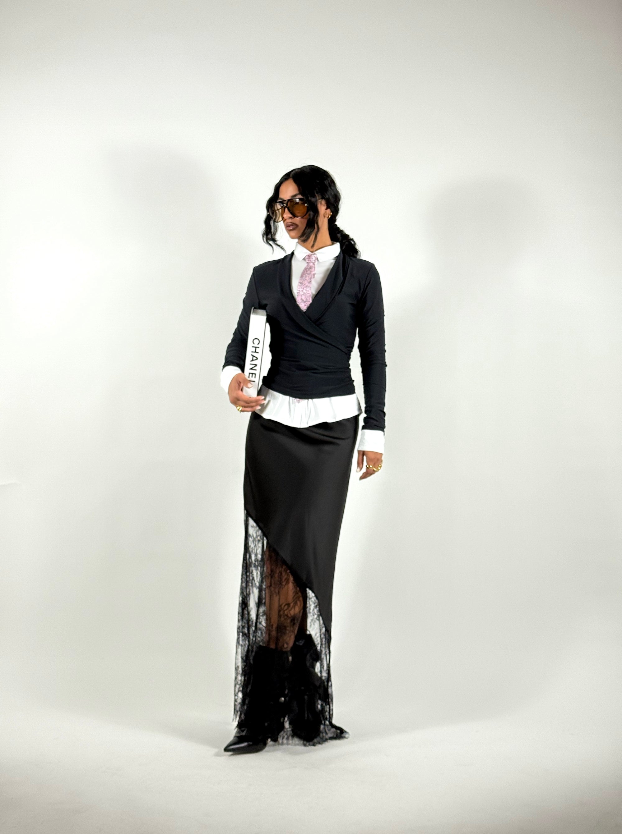 Gonna Satin e Pizzo Nero